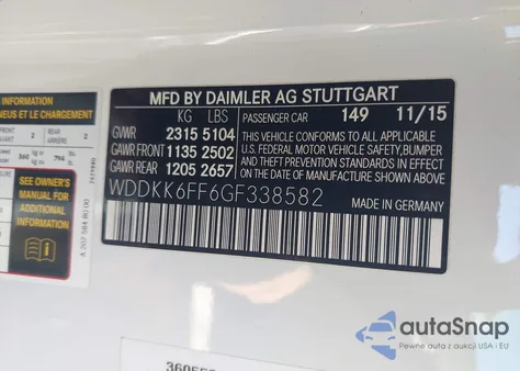 2016 Mercedes-Benz E 400 from USA, damaged, VIN WDDKK6FF6GF338582